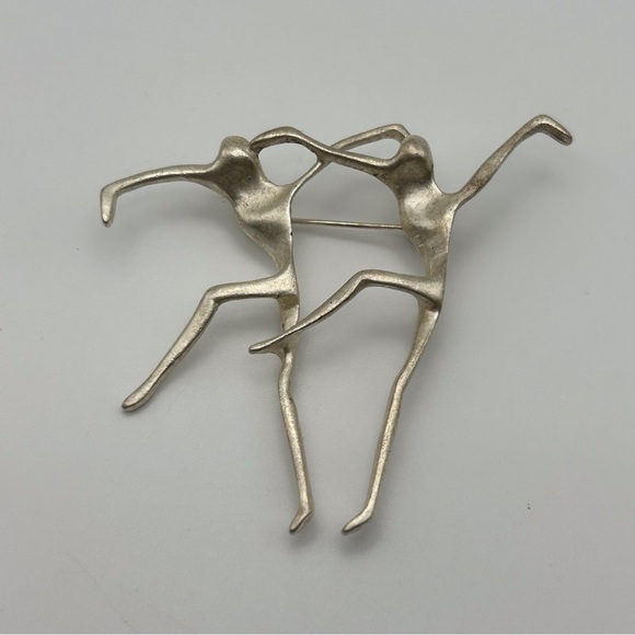 Abstract Modernist 925 Sterling Silver Figural Dancers Brooch Signed A.J.C. - Picture 2 of 6